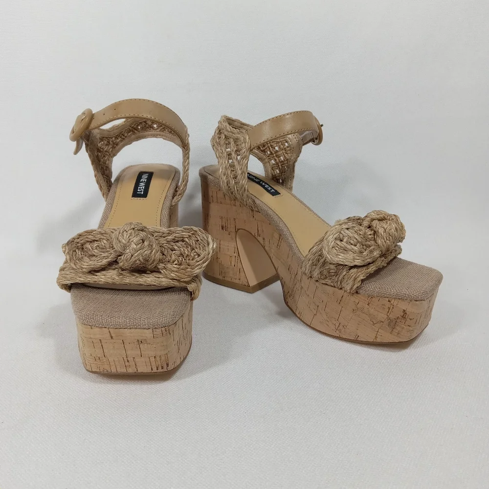 NINE WEST Beige Woven Platform Sandals Women's Size 5.5 M
